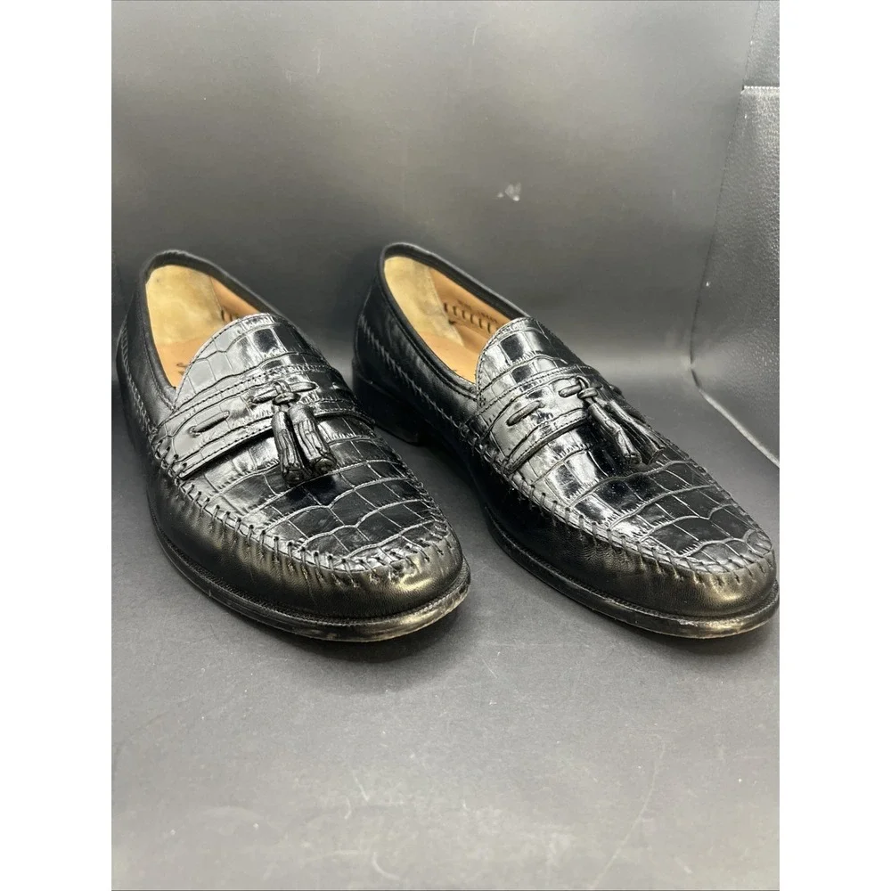 Florsheim Pisa Moc Toe Shoes Mens Black Leather Tassel Loafers 18469 Sz 10 D Box